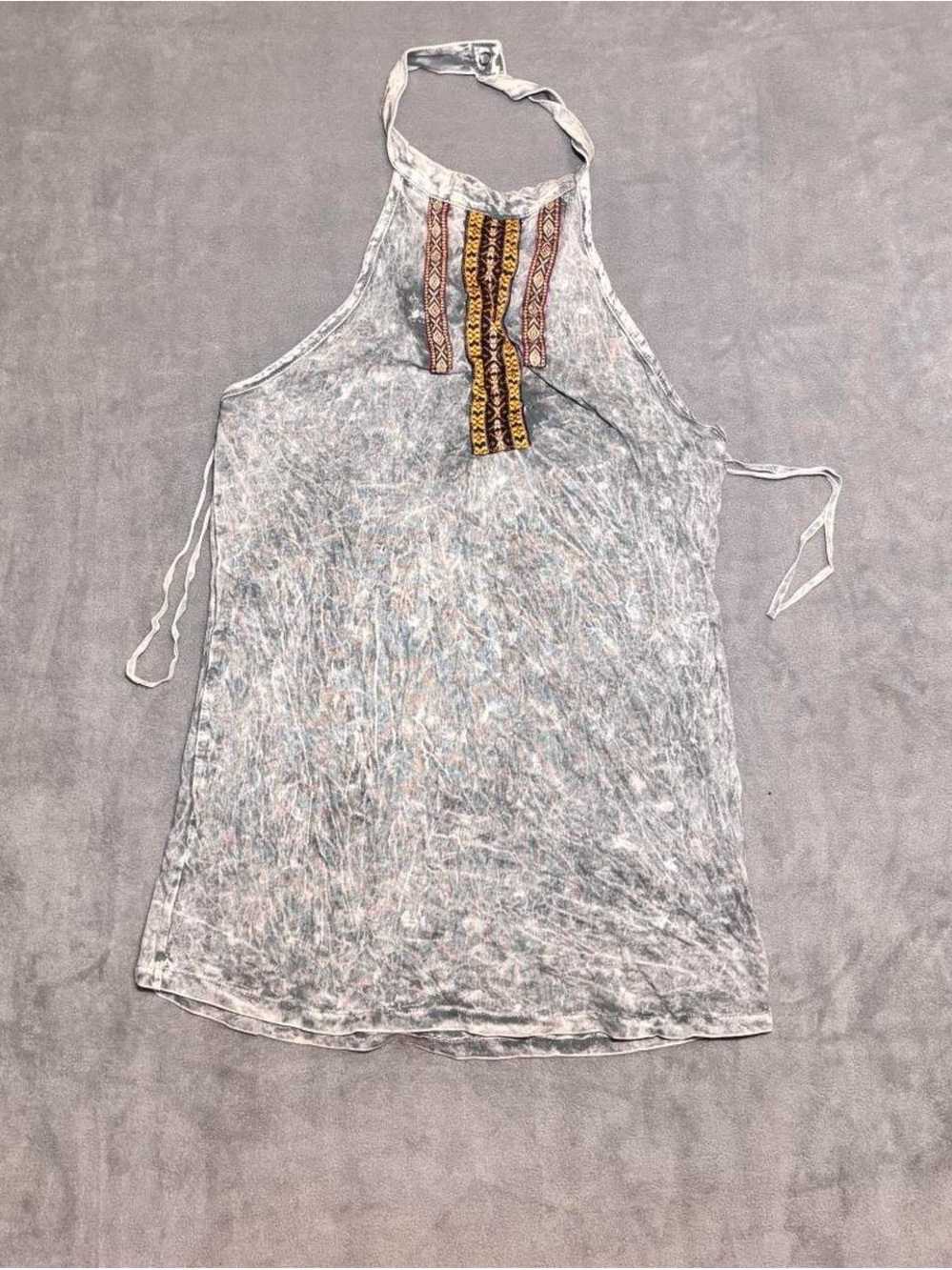 American Age White Tie-Dye Halter Camisole with Embroidered Front